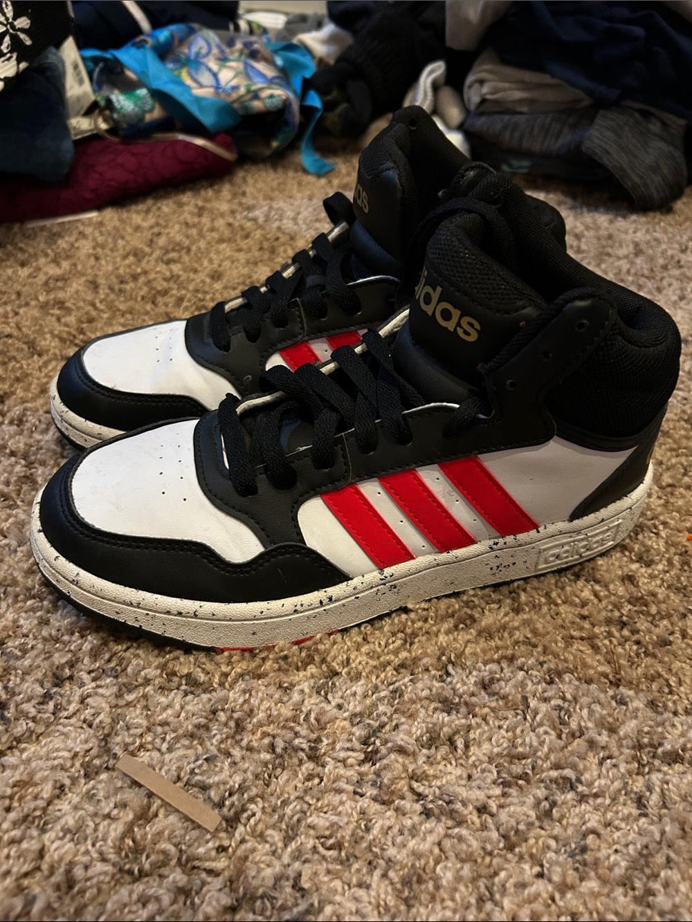 adidas Kids High-Top Sneakers in White, Black & Red-hoops mid shoes